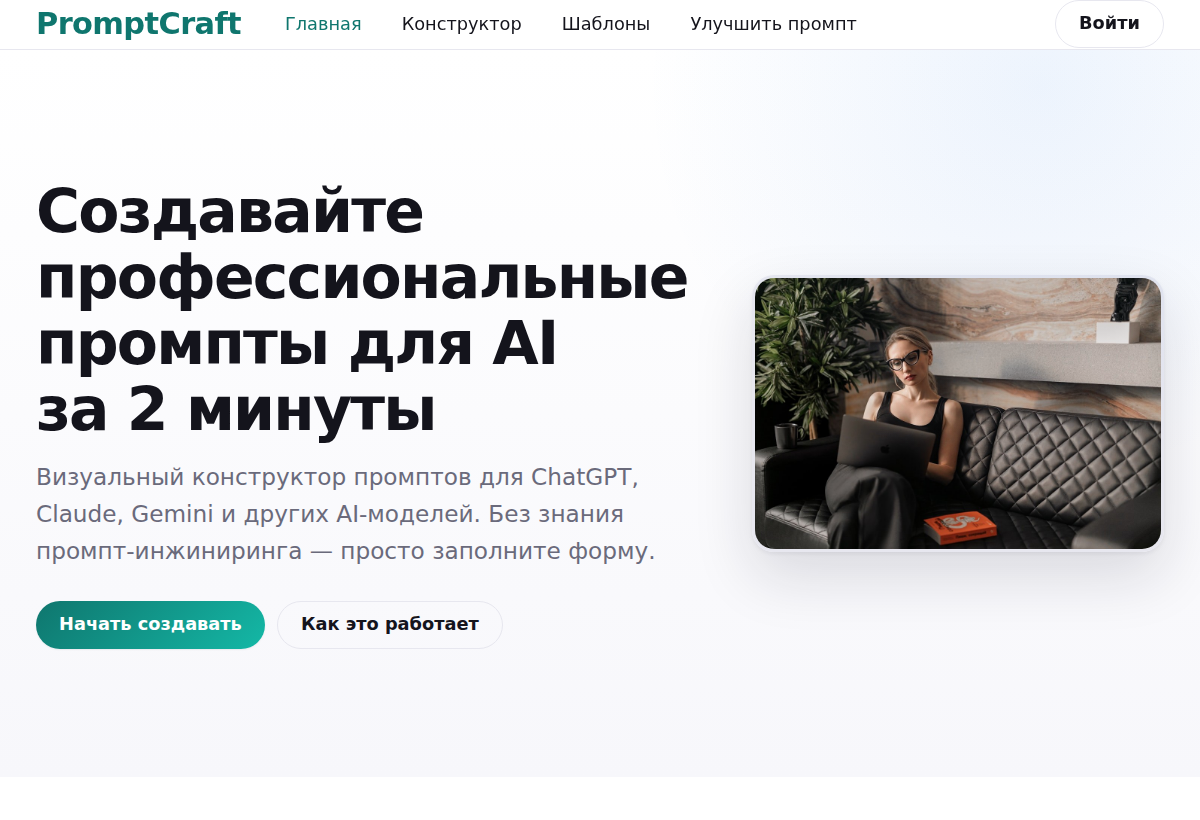 Скриншот сайта «PromptCraft»